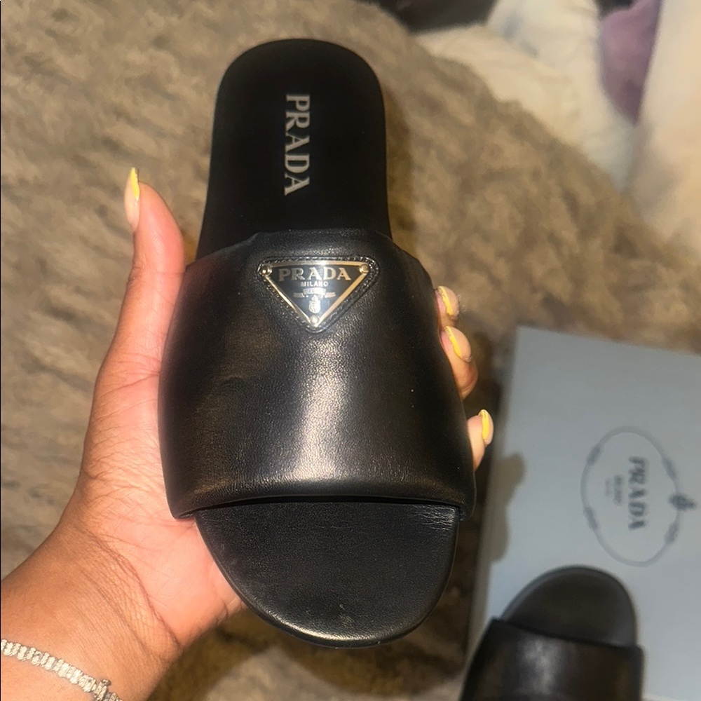 Prada Black Leather Slide Loafers
